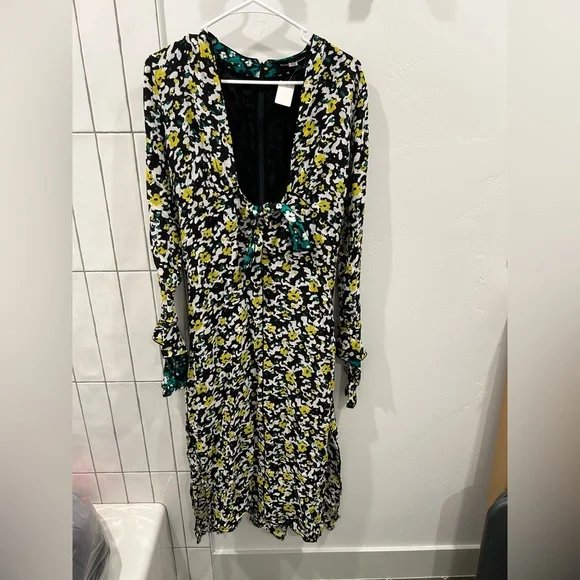 PROENZA SCHOULER Women's Wildflower-Print Georgette Midi Dress Size 4 in Black - Picture 5 of 15